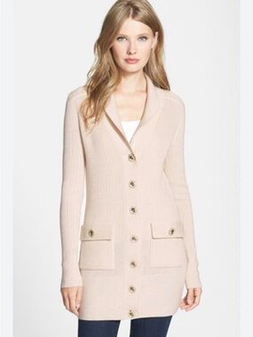 Tory Burch Cream Shawl Collar Long Button Cardigan Sweater Size S